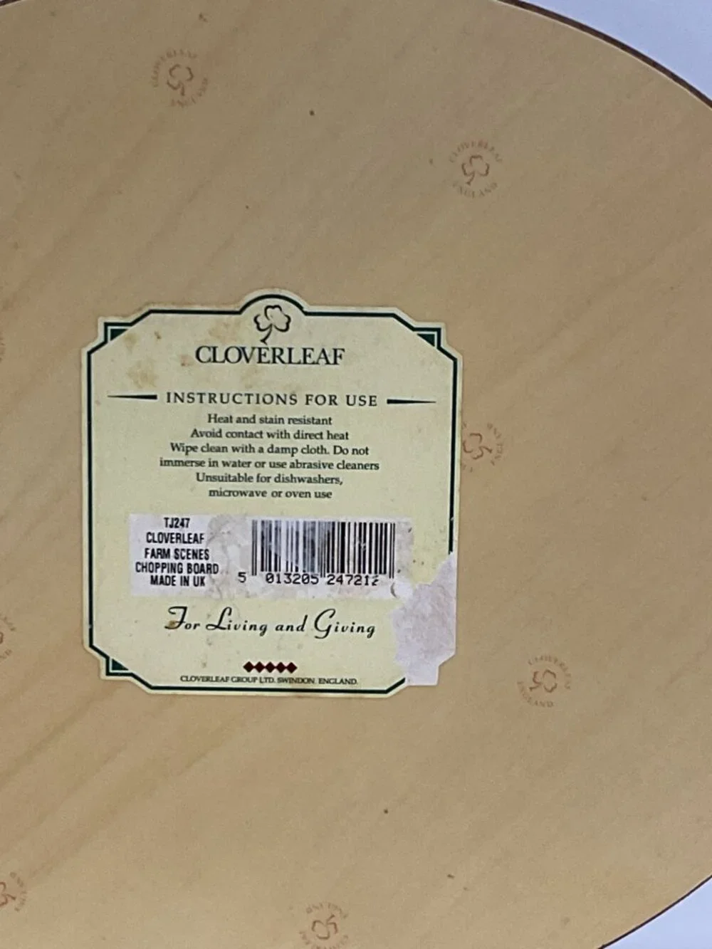 Cloverleaf Farm Scenes Round Chopping Board With Handle - Rooster & Hen Design